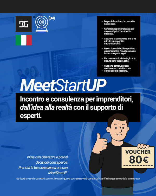 🇮🇹 MeetStartUP (ITA)  – Consulenza con voucher 100% rimborsabile per l’avvio della tua attività